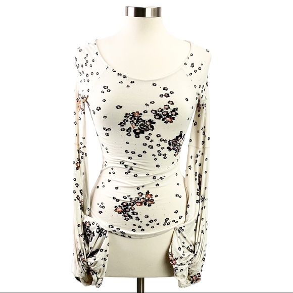 NEW Free People To The Tropics Bodycon Top Cream Tea Floral Print Size XS - Picture 3 of 13